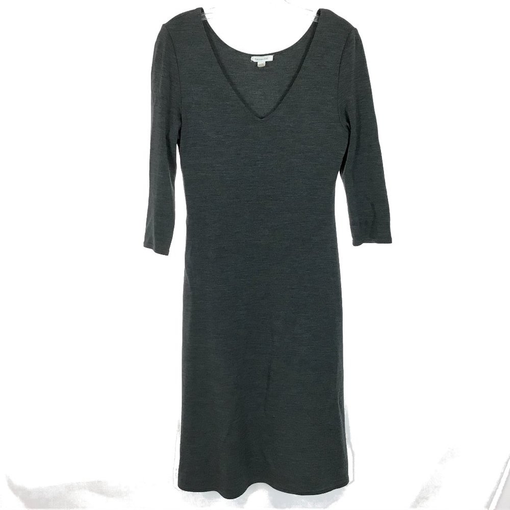 Womens Size Small Garnet Hill Gray Vintage Pure Wool Fit and Flare Midi Dress